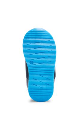 Kids' trainers in leather and mesh with branded strap, Dark Blue