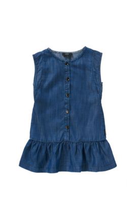 BOSS 'J12149' Girls Tencel Denim Buttoned Dress Patterned