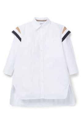 Vestido camisero para ni&ntilde;as con rayas caracter&iacute;sticas, Blanco