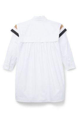 Vestido camisero para ni&ntilde;as con rayas caracter&iacute;sticas, Blanco
