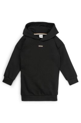 Vestido infantil con capucha en algod&oacute;n con logo estampado, Negro