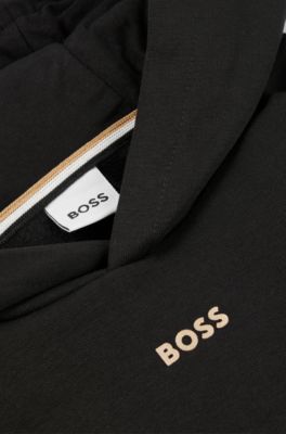 Vestido infantil con capucha en algod&oacute;n con logo estampado, Negro
