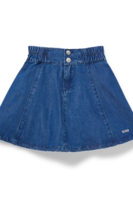 Kids' embroidered-logo skirt in denim, Patterned