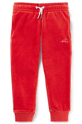 BOSS - Kids' embroidered-logo tracksuit bottoms in cotton-blend velvet