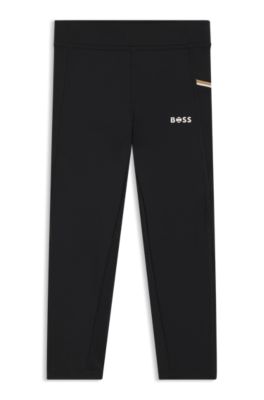 Kids' contrast-logo loungewear leggings in mixed materials, Black