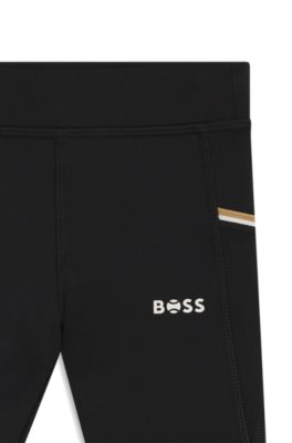 Kids' contrast-logo loungewear leggings in mixed materials, Black