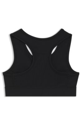 Kids' sports bra with logo and signature stripes, Black