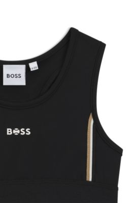 Kids' sports bra with logo and signature stripes, Black