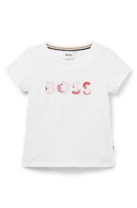 Kids' T-shirt in stretch cotton with logo print, White