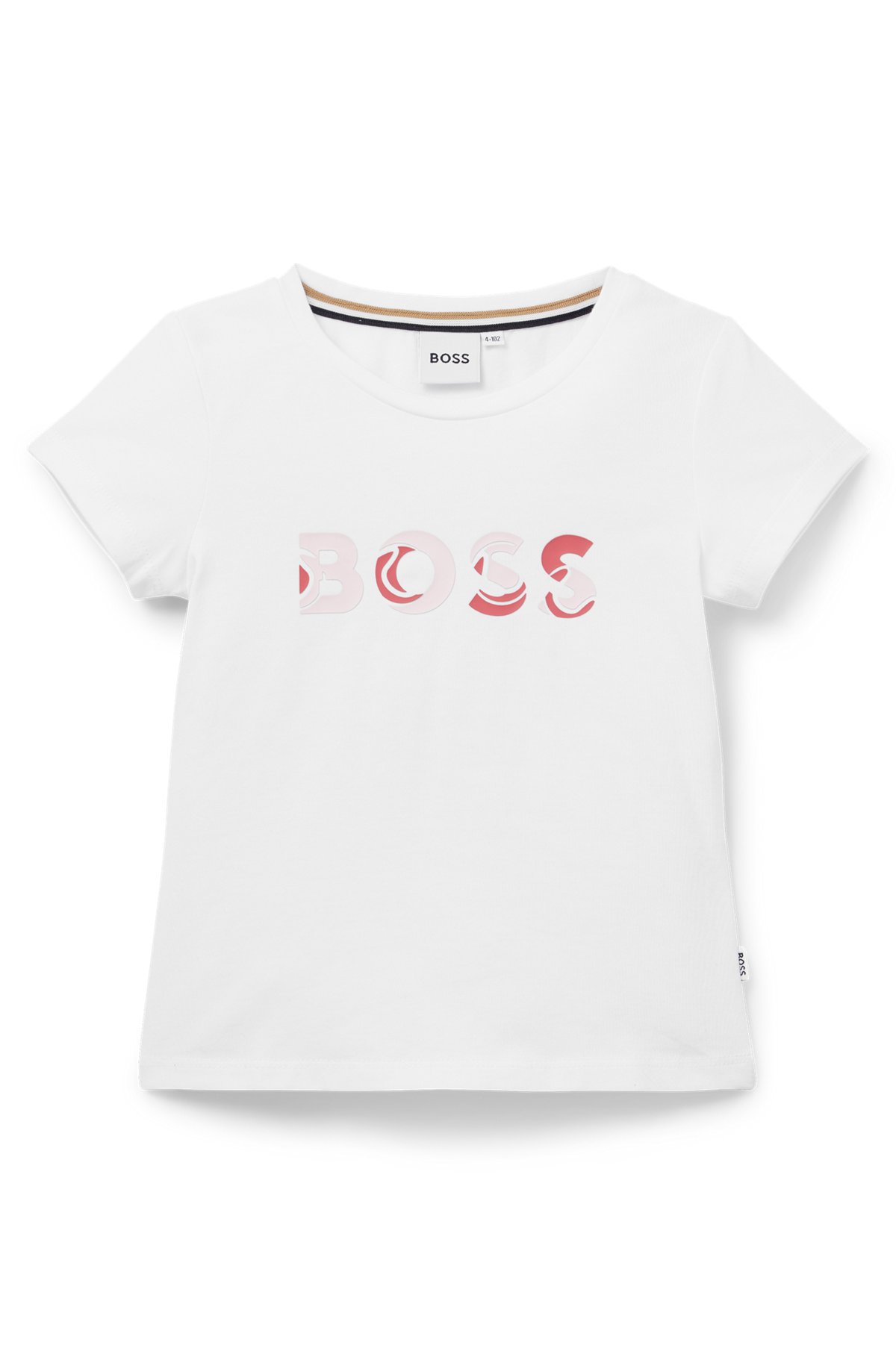 Kids' T-shirt in stretch cotton with logo print, White