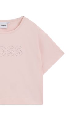 Kids' logo-artwork T-shirt in stretch cotton, Dark pink