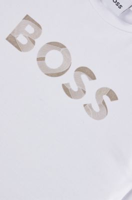 Camiseta de manga larga de algod&oacute;n para ni&ntilde;os con detalle de rayas de la marca, Blanco