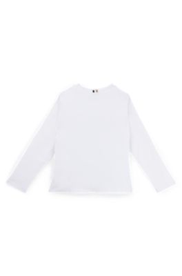 Camiseta de manga larga de algod&oacute;n para ni&ntilde;os con detalle de rayas de la marca, Blanco