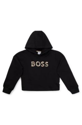 Prenda con capucha para ni&ntilde;os en algod&oacute;n con detalles de logos, Negro