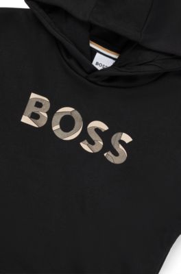 Prenda con capucha para ni&ntilde;os en algod&oacute;n con detalles de logos, Negro