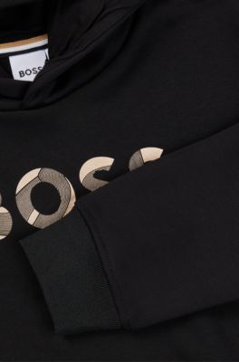 Prenda con capucha para ni&ntilde;os en algod&oacute;n con detalles de logos, Negro