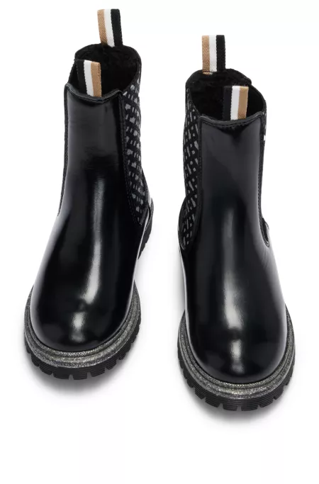 Kids' Chelsea boots in patent leather with monogram panels