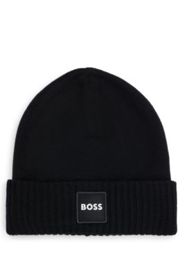 Kids' logo-badge beanie hat with double layer, Black