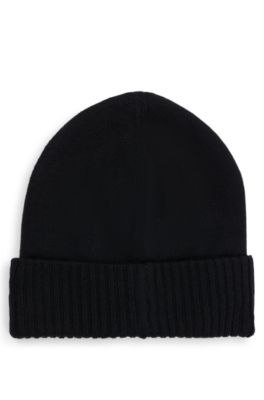Kids' logo-badge beanie hat with double layer, Black