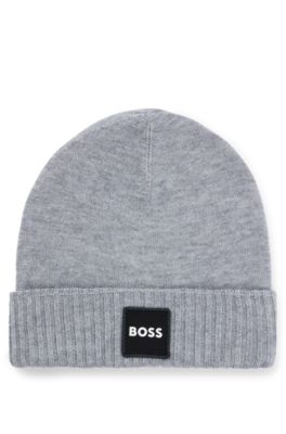 Kids' logo-badge beanie hat with double layer, Light Grey