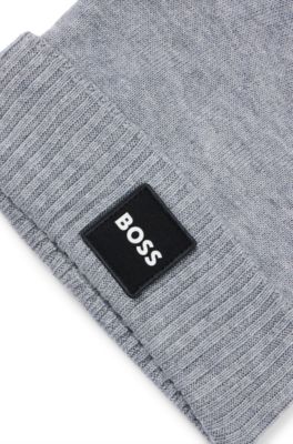 Kids' logo-badge beanie hat with double layer, Light Grey