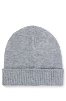 Kids' logo-badge beanie hat with double layer, Light Grey