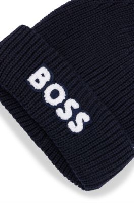 Kids' double-layer beanie hat with terry branding, Dark Blue