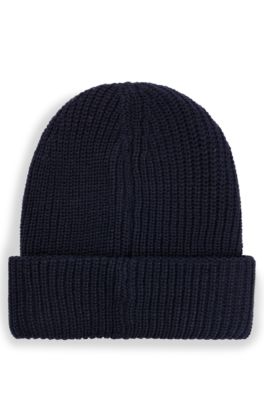 Kids' double-layer beanie hat with terry branding, Dark Blue