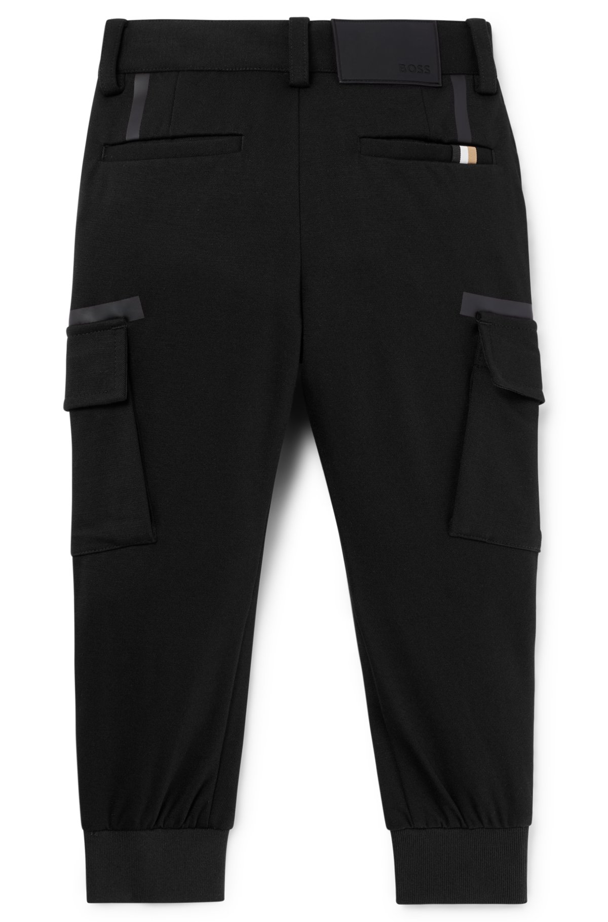 Kids' cargo trousers with zipped hems and striped label