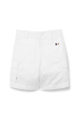 Kids' cargo-pocket shorts in cotton twill, White