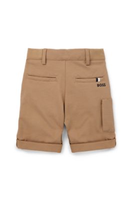 Kids' cargo shorts in stretch piqu&eacute;, Brown