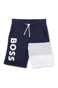 Kids' shorts with color-blocking and logo, Dark Blue