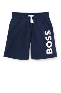 Kids' swim shorts in peached fabric with contrast logo, Dark Blue