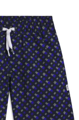 Kids' monogram-print swim shorts with full lining, Dark Blue