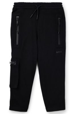 Kids' logo-detail tracksuit bottoms in stretch piqu&eacute;, Black
