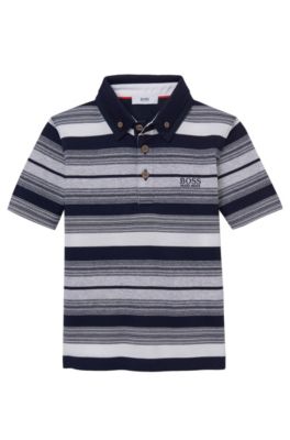 'J25913' | Boys Stretch Cotton Striped Polo Shirt, Dark Blue