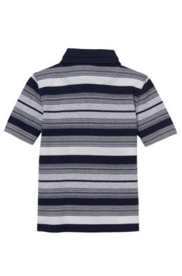 'J25913' | Boys Stretch Cotton Striped Polo Shirt, Dark Blue