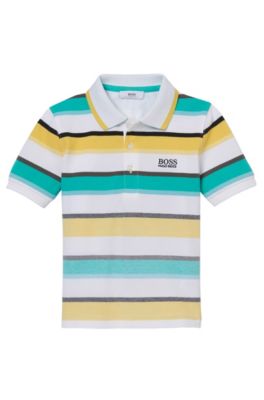 'J25922' | Boys Stretch Cotton Striped Polo, Green