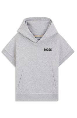 Kids' logo-detail hoodie with short sleeves, Light Grey