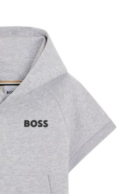 Kids' logo-detail hoodie with short sleeves, Light Grey