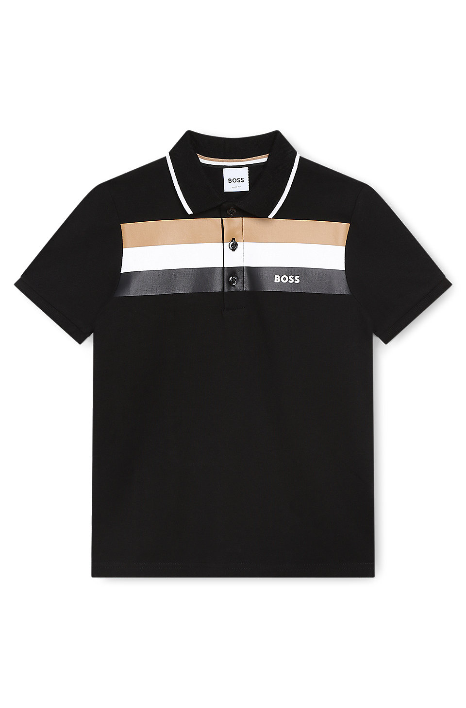 BOSS - Kids' polo shirt in stretch cotton with signature stripe