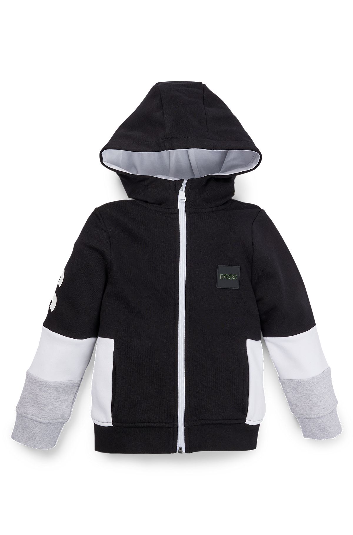 BOSS - Kids' zip-up jacket with monogram print and stripes
