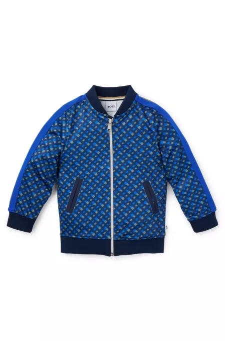 Kids' zip-up jacket with stripes and monogram print