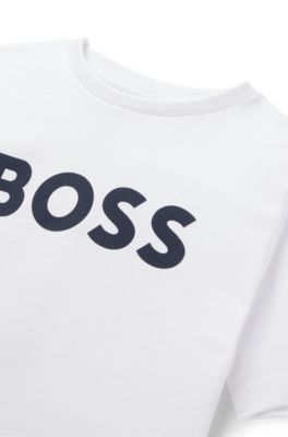Camiseta para ni&ntilde;os en punto de algod&oacute;n con logo en contraste, Blanco