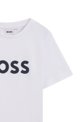 Camiseta para ni&ntilde;os en punto de algod&oacute;n con logo en contraste, Blanco