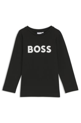 Kids' long-sleeved contrast-logo T-shirt in cotton, Black