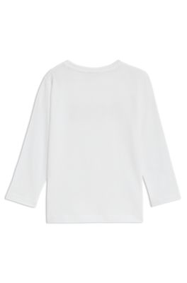 Camiseta de manga larga para ni&ntilde;os en algod&oacute;n con logo en contraste, Blanco