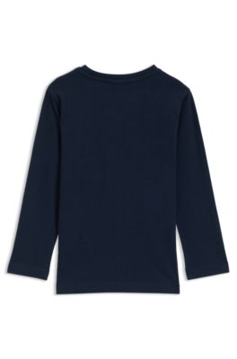 Kids' long-sleeved contrast-logo T-shirt in cotton, Dark Blue