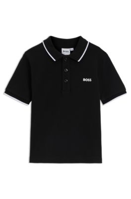 Kids' printed-logo polo shirt in cotton piqu&eacute;, Black