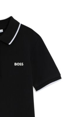 Kids' printed-logo polo shirt in cotton piqu&eacute;, Black